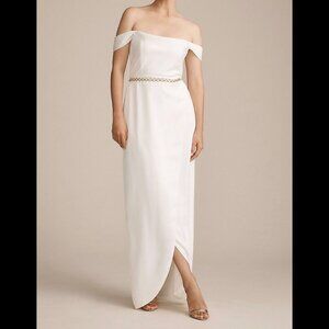 BHLDN Ivory Off-The-Shoulder Satin Maxi Dress